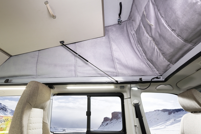 HYMER Schlafdachisolierung mit geöffnetem aufstelldach fiat ducato